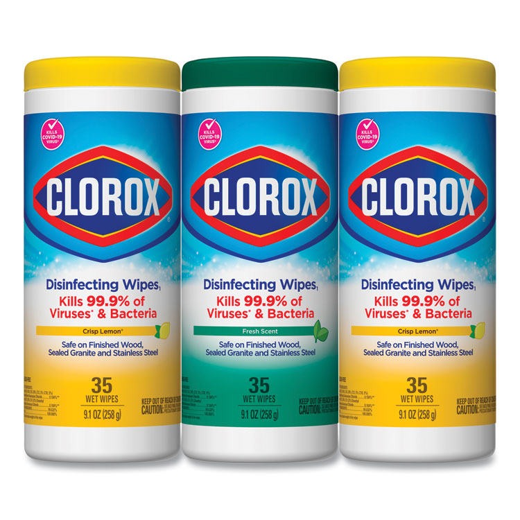 Disinfecting Wipes, 1-Ply, 7 x 8, Fresh Scent/Citrus Blend, White, 35/Canister, 3 Canisters/Pack