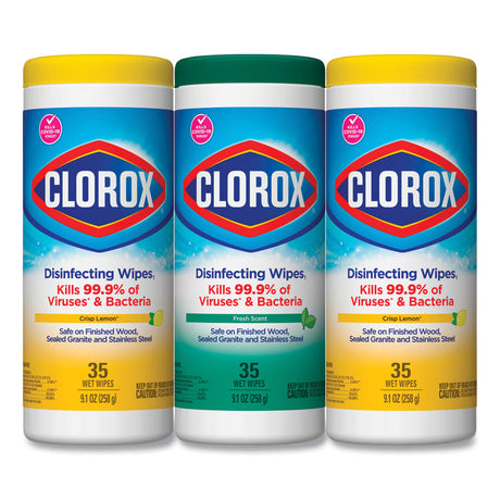 Disinfecting Wipes, 1-Ply, 7 x 8, Fresh Scent/Citrus Blend, White, 35/Canister, 3 Canisters/Pack