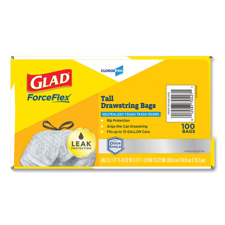 ForceFlexPlus Tall Kitchen Drawstring Trash Bags, 13 gal, 23.75  x 24.88 , Gray, 100/Box