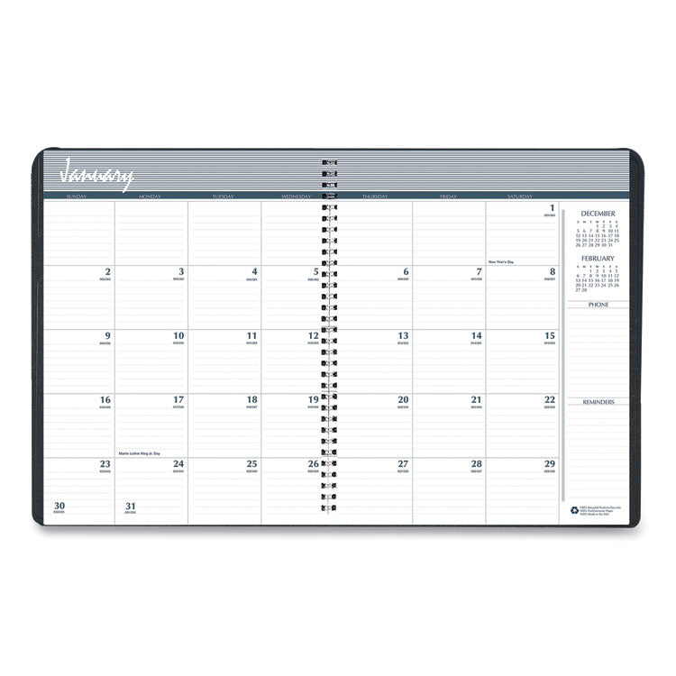 24-Month Recycled Ruled Monthly Planner, 11 x 8.5, Black Cover, 24-Month: Jan 2025 to Dec 2026