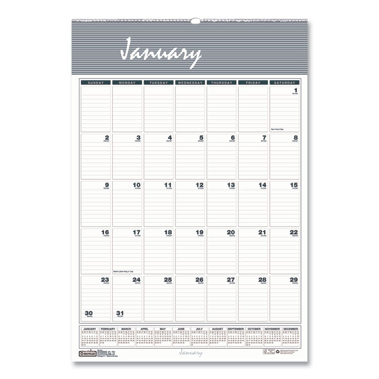 Bar Harbor Recycled Wirebound Monthly Wall Calendar, 12 x 17, White/Blue/Gray Sheets, 12-Month (Jan-Dec): 2025