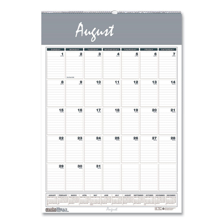 Academic Year Bar Harbor Recycled Wirebound Monthly Wall Calendar, 15.5 x 22, White/Blue Sheets, 12-Month(Aug-July):2024-2025