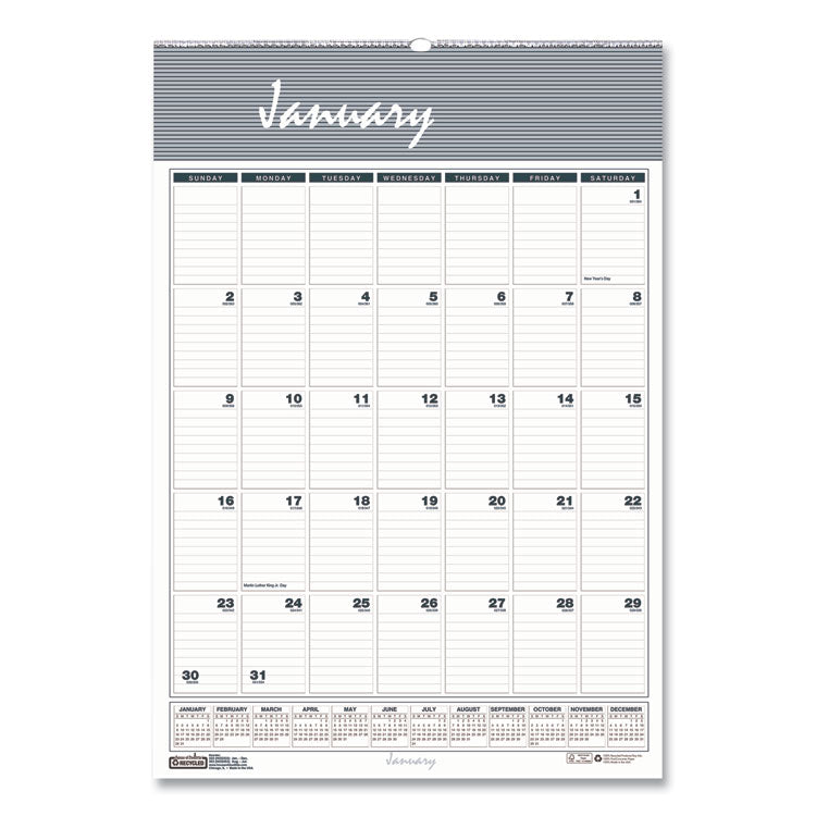 Bar Harbor Recycled Wirebound Monthly Wall Calendar, 8.5 x 11, White/Blue/Gray Sheets, 12-Month (Jan-Dec): 2025