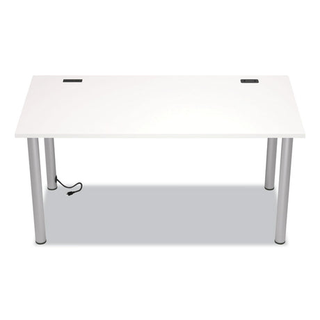 Essentials Writing Table-Desk with Integrated Power Management, 59.7  x 29.3  x 28.8 , White/Aluminum