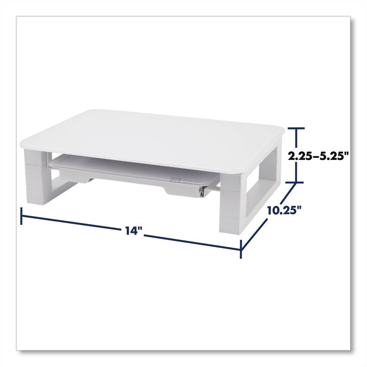 Adjustable Height Desktop Glass Monitor Riser with Dry-Erase Board, 14 x 10.25 x 2.5 to 5.25, White, Supports 100 lb