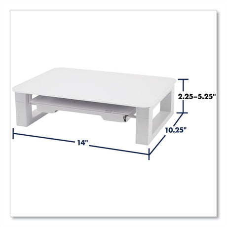 Adjustable Height Desktop Glass Monitor Riser with Dry-Erase Board, 14 x 10.25 x 2.5 to 5.25, White, Supports 100 lb