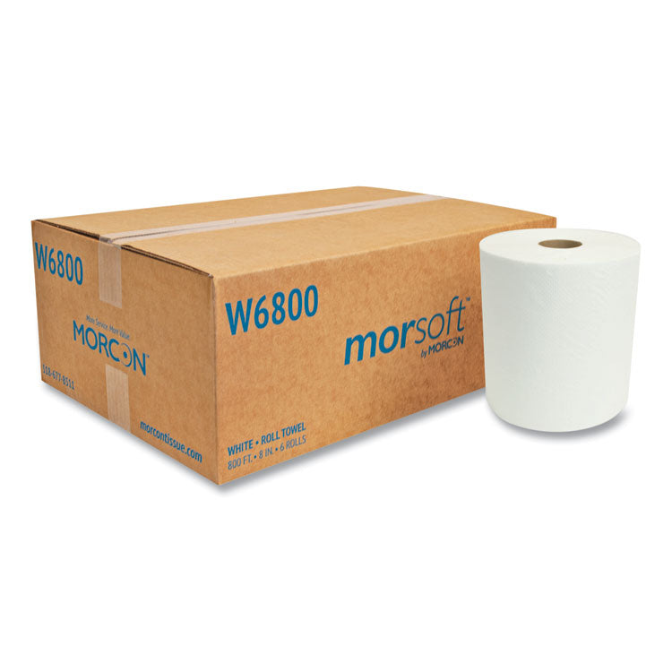 Morsoft Universal Roll Towels, 1-Ply, 8" x 800 ft, White, 6 Rolls/Carton