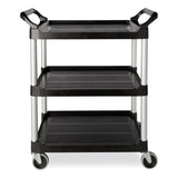 Xtra Utility Cart with Open Sides, Plastic, 3 Shelves, 300 lb Capacity, 40.63" x 20" x 37.81", Black