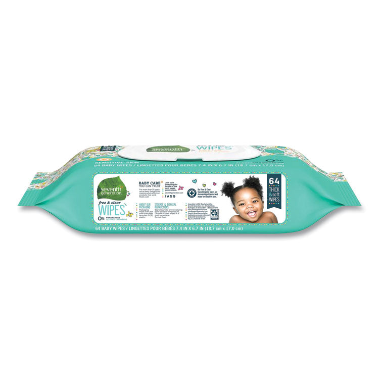 Free and Clear Baby Wipes, 7 x 7, Unscented, White, 64/Flip-Top Pack