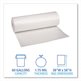 Recycled Low-Density Polyethylene Can Liners, 60 gal, 1.75 mil, 38  x 58 , Clear, Perforated, 10 Bags/Roll, 10 Rolls/Carton