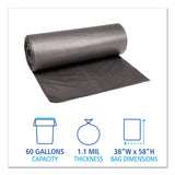 Low-Density Waste Can Liners, 60 gal, 1.1 mil, 38  x 58 , Gray, Perforated Roll, 20 Bags/Roll, 5 Rolls/Carton