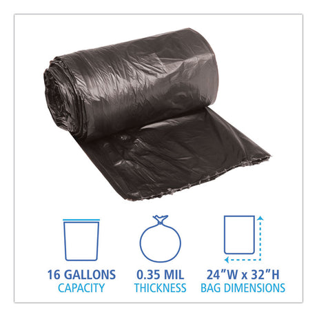 Low-Density Waste Can Liners, 16 gal, 0.35 mil, 24  x 32 , Black, Perforated Roll, 50 Bags/Roll, 10 Rolls/Carton