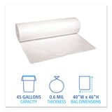 Low-Density Waste Can Liners, 45 gal, 0.6 mil, 40  x 46 , White, Perforated Roll, 25 Bags/Roll, 4 Rolls/Carton