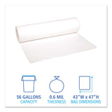 Low-Density Waste Can Liners, 56 gal, 0.6 mil, 43  x 47 , White, Perforated Roll, 25 Bags/Roll, 4 Rolls/Carton
