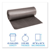 Low-Density Waste Can Liners, 45 gal, 0.95 mil, 40  x 46 , Gray, Perforated Roll, 25 Bags/Roll, 4 Rolls/Carton