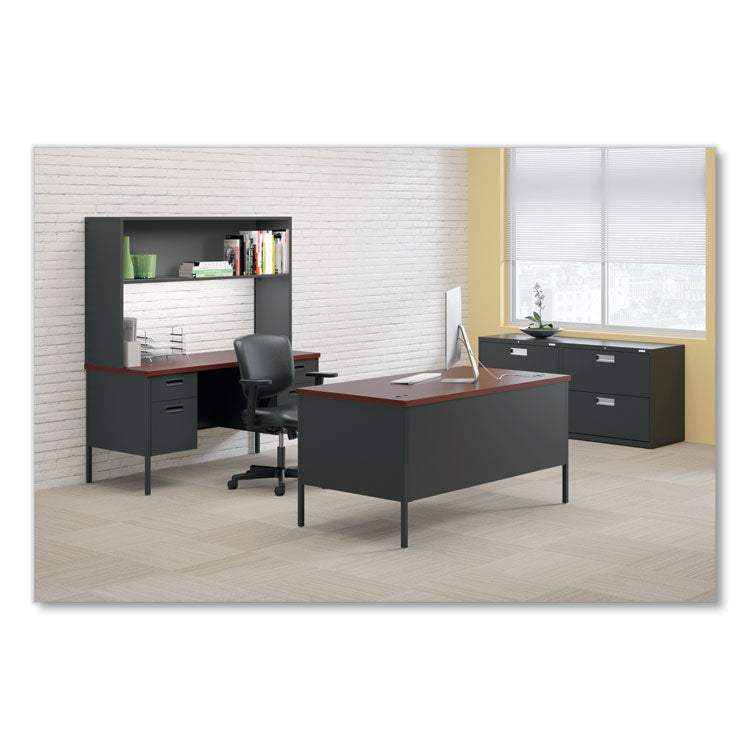 Metro Classic Series Double Pedestal Desk, Flush Panel, 60  x 30  x 29.5 , Mahogany/Charcoal