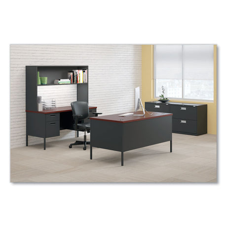 Metro Classic Series Double Pedestal Desk, Flush Panel, 60  x 30  x 29.5 , Mahogany/Charcoal