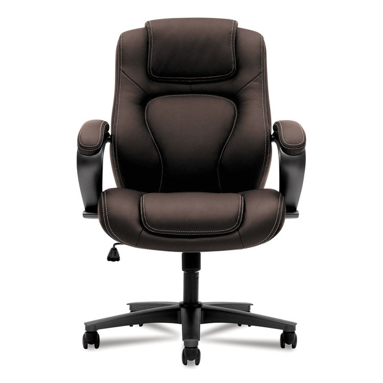 HVL402 Series Executive High-Back Chair, Supports Up to 250 lb, 17" to 21" Seat Height, Brown Seat/Back, Black Base