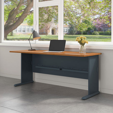 Series A Collection Workstation Desk, 71.63" x 26.88" x 29.88", Natural Cherry/Slate Gray