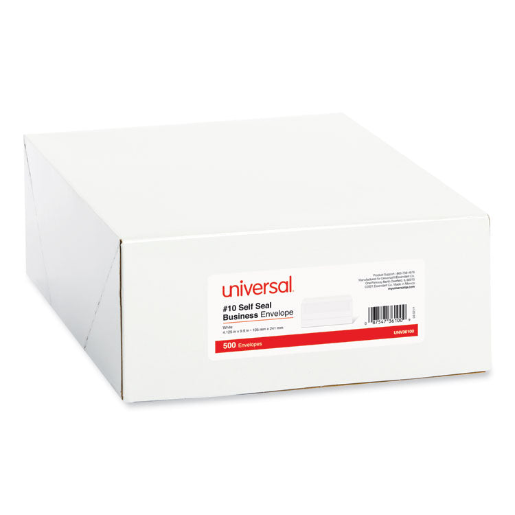 Self-Seal Business Envelope, #10, Square Flap, Self-Adhesive Closure, 4.13 x 9.5, White, 500/Box