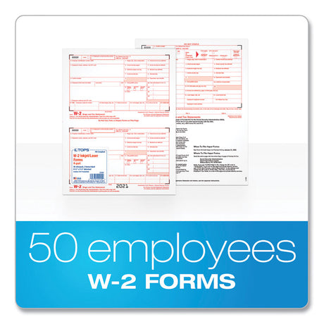 W-2 Tax Forms for Inkjet/Laser Printers, Fiscal Year: 2023, Four-Part Carbonless, 8.5 x 5.5, 2 Forms/Sheet, 50 Forms Total