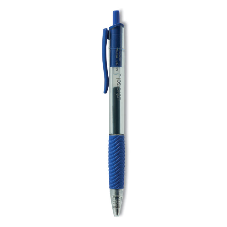 Comfort Grip Gel Pen, Retractable, Medium 0.7 mm, Blue Ink, Clear/Blue Barrel, Dozen