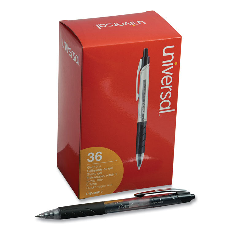 Comfort Grip Gel Pen, Retractable, Medium 0.7 mm, Black Ink, Clear/Black Barrel, 36/Pack