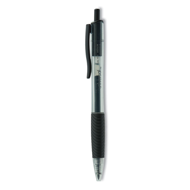 Comfort Grip Gel Pen, Retractable, Medium 0.7 mm, Black Ink, Clear/Black Barrel, Dozen