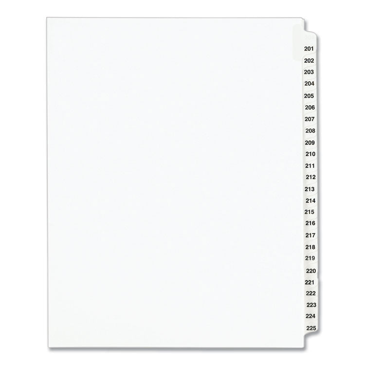 Preprinted Legal Exhibit Side Tab Index Dividers, Avery Style, 25-Tab, 201 to 225, 11 x 8.5, White, 1 Set, (1338)