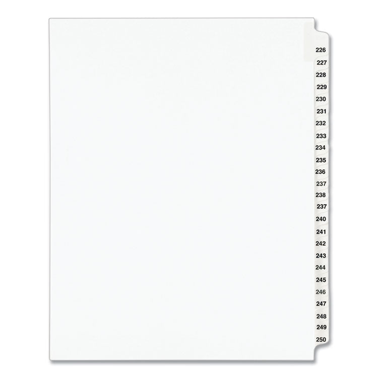 Preprinted Legal Exhibit Side Tab Index Dividers, Avery Style, 25-Tab, 226 to 250, 11 x 8.5, White, 1 Set, (1339)