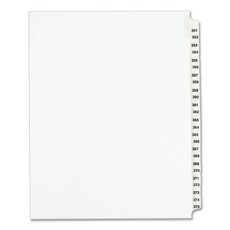 Preprinted Legal Exhibit Side Tab Index Dividers, Avery Style, 25-Tab, 351 to 375, 11 x 8.5, White, 1 Set, (1344)