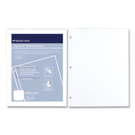 Rip Proof Reinforced Filler Paper, 3-Hole, 8.5 x 11, Unruled, 100/Pack