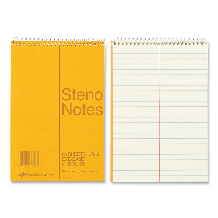 Standard Spiral Steno Pad, Gregg Rule, Brown Cover, 80 Eye-Ease Green 6 x 9 Sheets