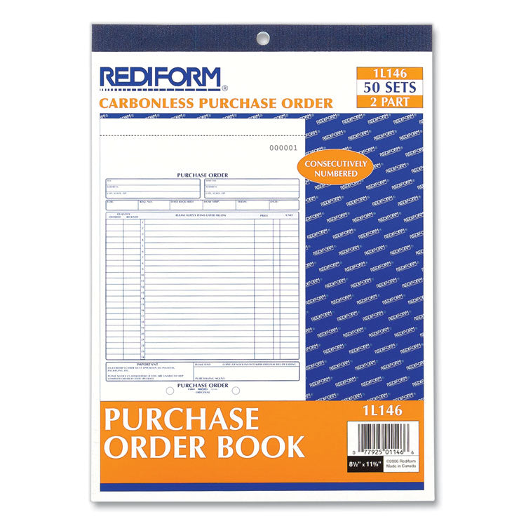 Purchase Order Book, 17 Lines, Two-Part Carbonless, 8.5 x 11, 50 Forms Total