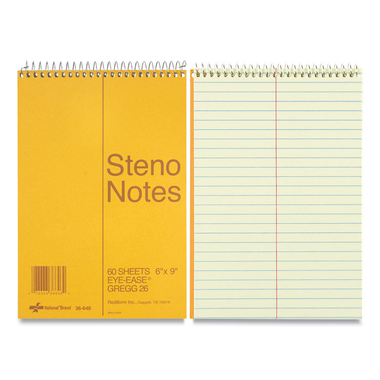 Standard Spiral Steno Pad, Gregg Rule, Brown Cover, 60 Eye-Ease Green 6 x 9 Sheets