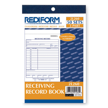 Receiving Record Book, Three-Part Carbonless, 5.56 x 7.94, 50 Forms Total