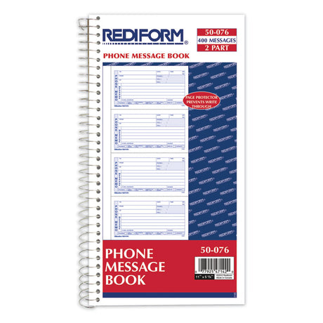 Telephone Message Book, Two-Part Carbonless, 5 x 2.75, 4 Forms/Sheet, 400 Forms Total