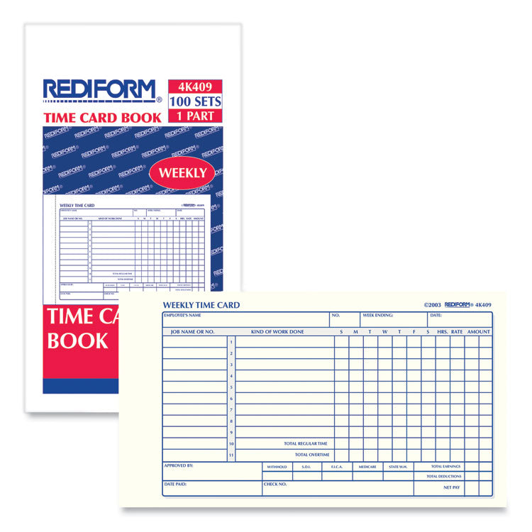 Weekly Employee Time Cards, One Side, 4.25 x 7, 100/Pad