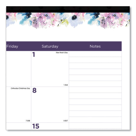 Passion Monthly Deskpad Calendar, Floral Artwork, 22 x 17, White/Multicolor Sheets, Black Binding, 12-Month (Jan-Dec): 2025