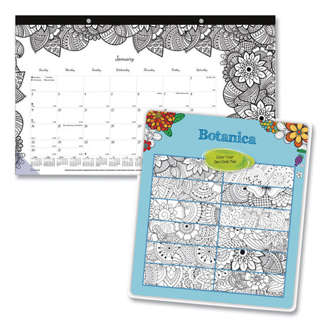 Monthly Desk Pad Calendar, DoodlePlan Coloring Pages, 17.75 x 10.88, Black Binding, Clear Corners, 12-Month (Jan-Dec): 2025