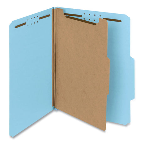 Recycled Pressboard Classification Folders, 2  Expansion, 1 Divider, 4 Fasteners, Letter Size, Blue Exterior, 10/Box