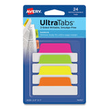 Ultra Tabs Repositionable Tabs, Margin Tabs: 2.5" x 1", 1/5-Cut, Assorted Neon Colors, 24/Pack