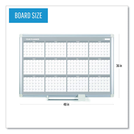 Magnetic Dry Erase Calendar Board, 12-Month, 48 x 36, White Surface, Silver Aluminum Frame