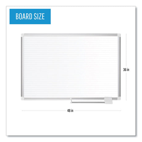 Ruled Magnetic Steel Dry Erase Planning Board, 48 x 36, White Surface, Silver Aluminum Frame