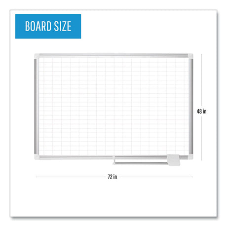 Gridded Magnetic Steel Dry Erase Planning Board, 1 x 2 Grid, 72 x 48, White Surface, Silver Aluminum Frame