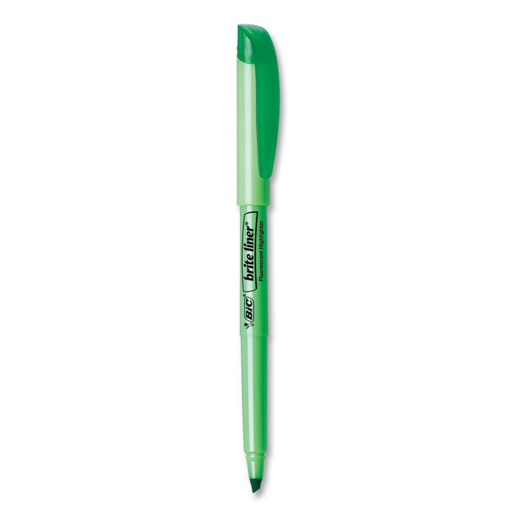 Brite Liner Highlighter, Fluorescent Green Ink, Chisel Tip, Green/Black Barrel, Dozen