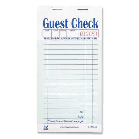 Guest Check Pad, 17 Lines, Two-Part Carbonless, 3.6 x 6.7, 50 Forms/Pad, 50 Pads/Carton