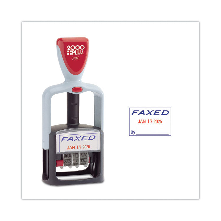 Model S 360 Two-Color Message Dater, 1.75 x 1, "Faxed," Self-Inking, Blue/Red