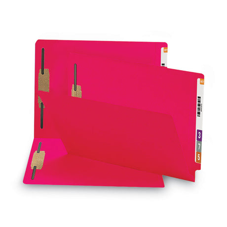 Heavyweight Colored End Tab Fastener Folders, 0.75" Expansion, 2 Fasteners, Legal Size, Red Exterior, 50/Box