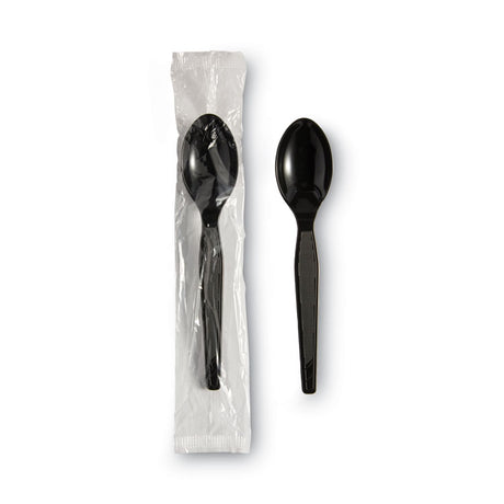 Individually Wrapped Heavyweight Teaspoons, Polystyrene, Black 1,000/Carton